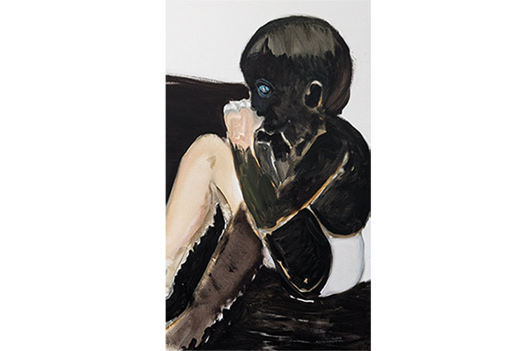 Marlene Dumas. <em>Thumbsucker </em>(Detail), 1994. Oil on Canvas, 78 x 39 in. (198.1 x 99.1 cm). The Museum of Contemporary Art, Los Angeles, partial and promised gift of Blake Byrne. © Marlene Dumas Dumas Thumbsucker